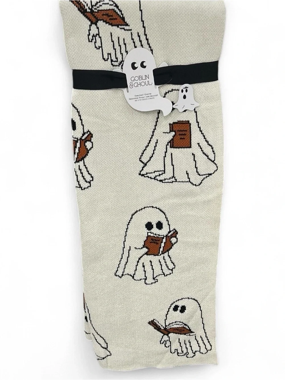 Goblin & Ghoul Cream Ghost Knit Throw Blanket